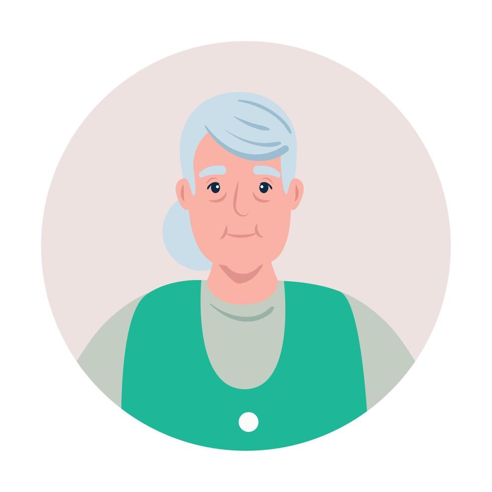 cute old woman in frame circular, grandmother in frame circular on white background vector