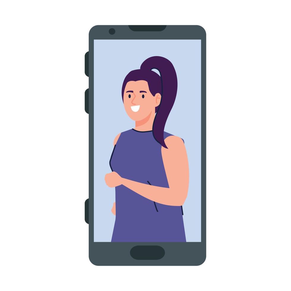 young woman in smartphone device, on white background vector