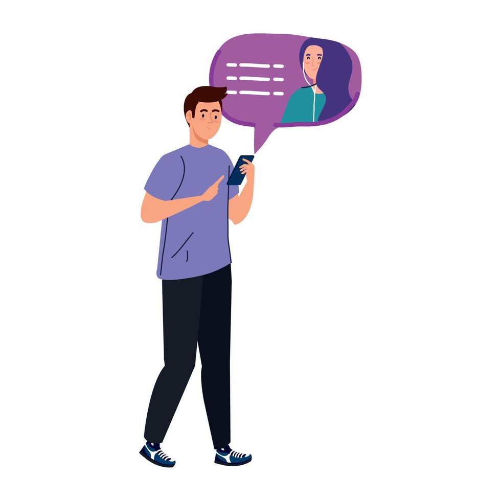 man chatting with woman in smartphone vector