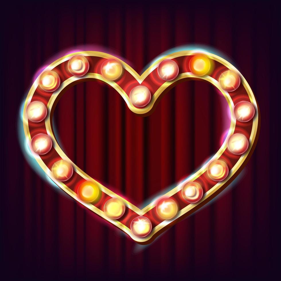 Golden Heart Frame Vector. Electric Glowing Element. Realistic Illustration vector