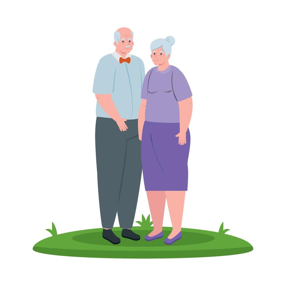 Pareja de ancianos sonriendo al aire libre, sobre fondo blanco. vector