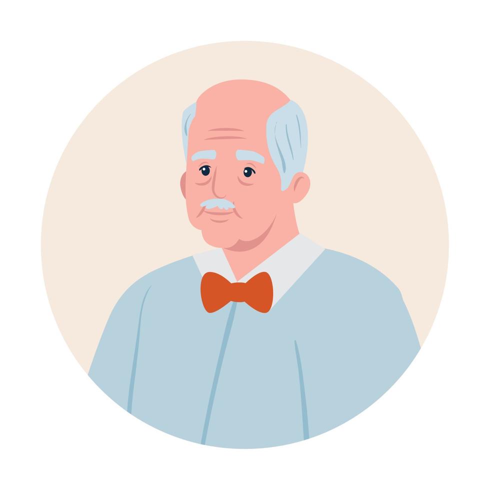 cute old man in frame circular, grandfather in frame circular on white background vector