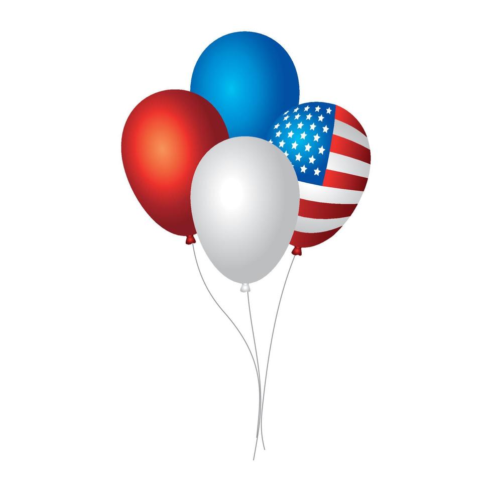 globos de helio con bandera de estados unidos, sobre fondo blanco vector