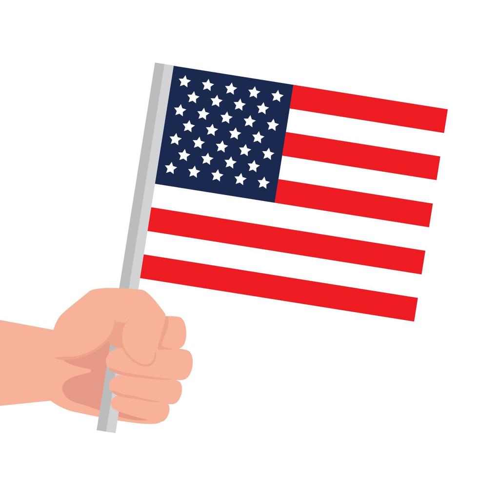 mano con la bandera de estados unidos sobre fondo blanco vector