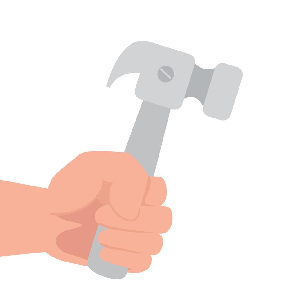 hand with hammer tool construction, on white background vector