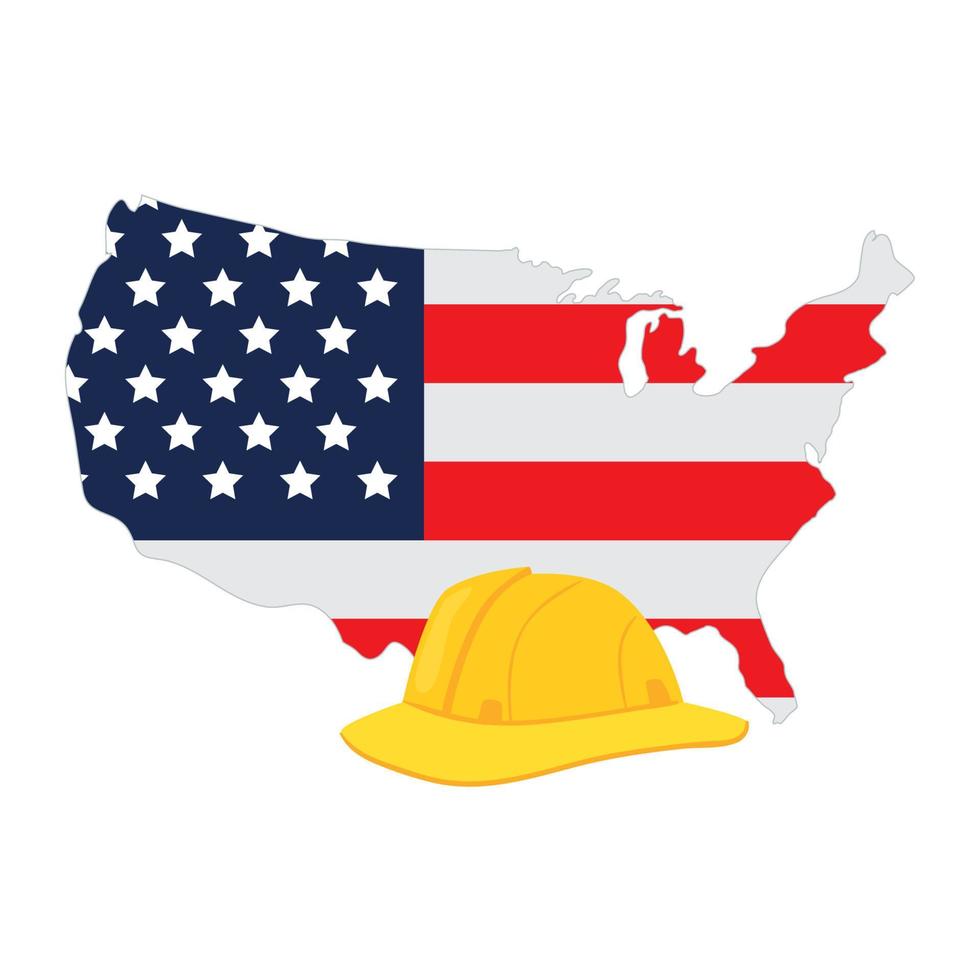 casco amarillo de seguridad con mapa de estados unidos, sobre fondo blanco vector