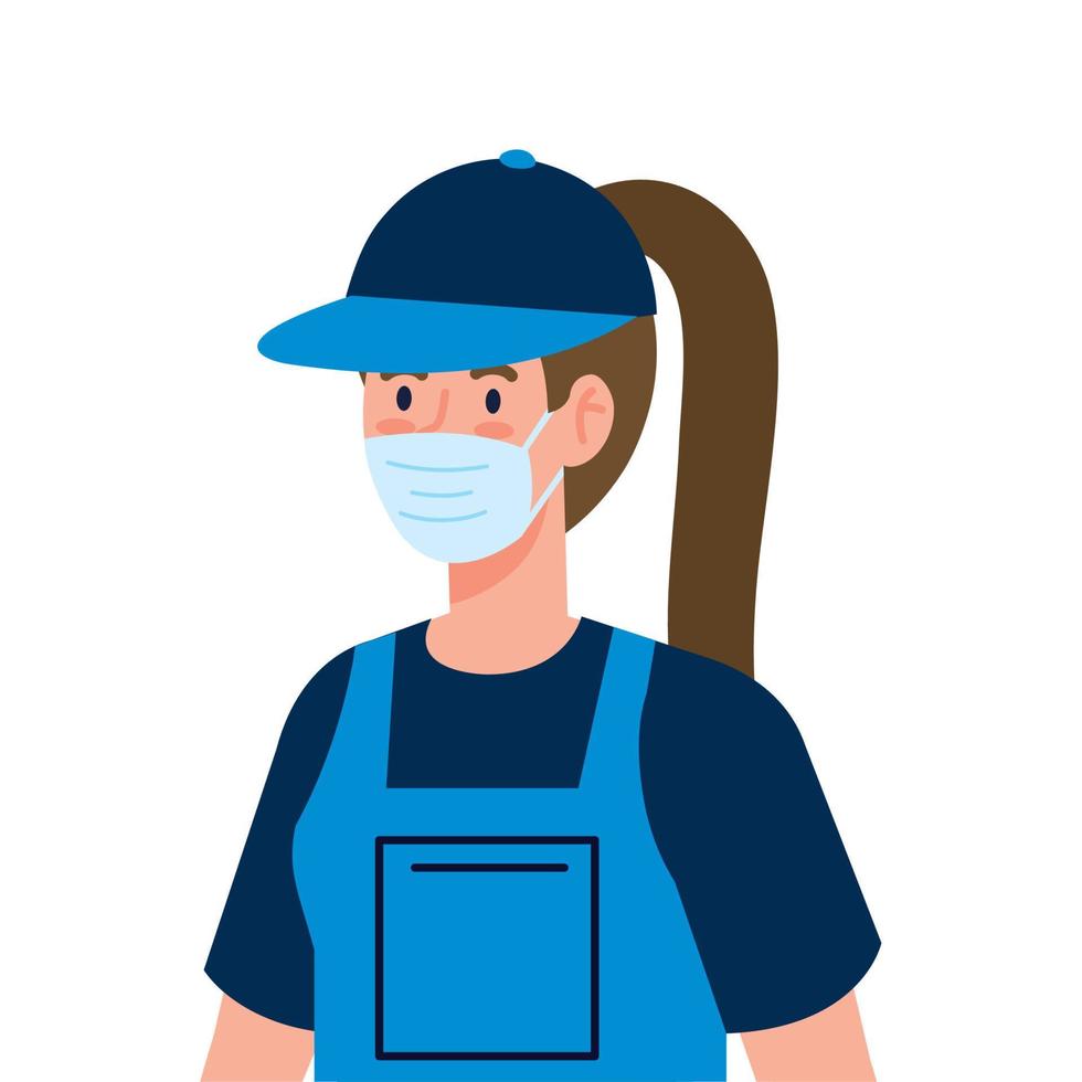 woman worker of cleaning service wearing medical mask, on white background vector