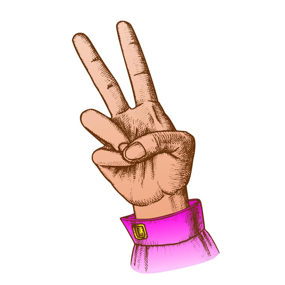 Color Hand Gesture Peace Symbol Two Finger Up Ink Vector