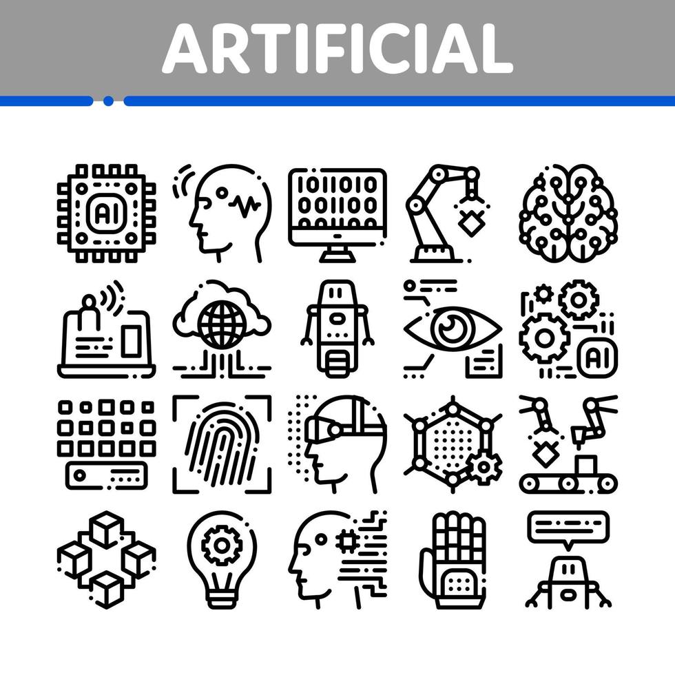 Artificial Intelligence Vector Thin Icons Set