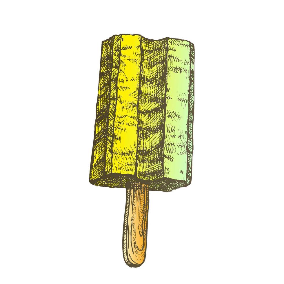 Color Vanilla Dairy Ice Cream On Stick Monochrome Vector