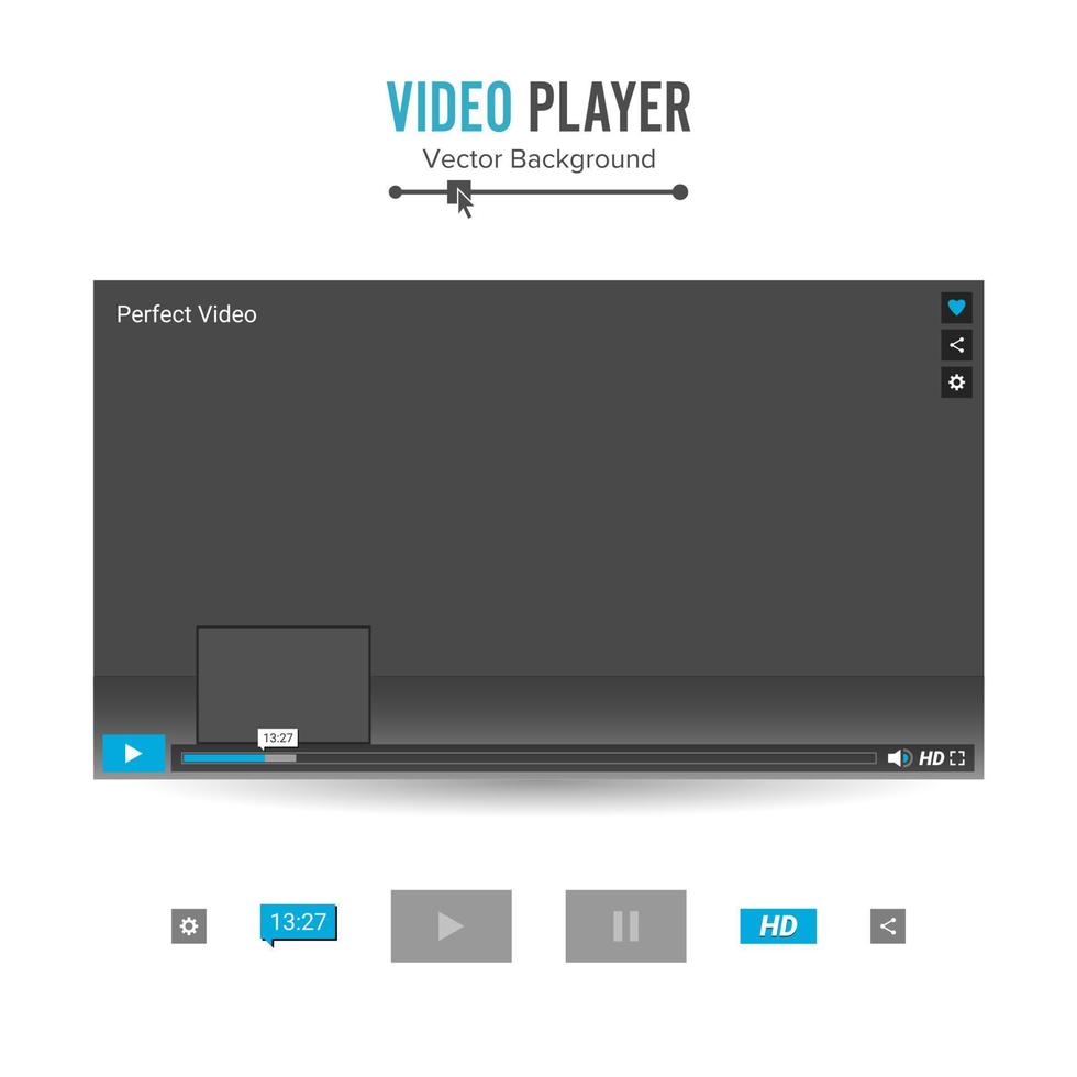 Video Player Interface Template Vector. With Progress Bar And Control Buttons Full Screen, Volume, Time, HD. vector