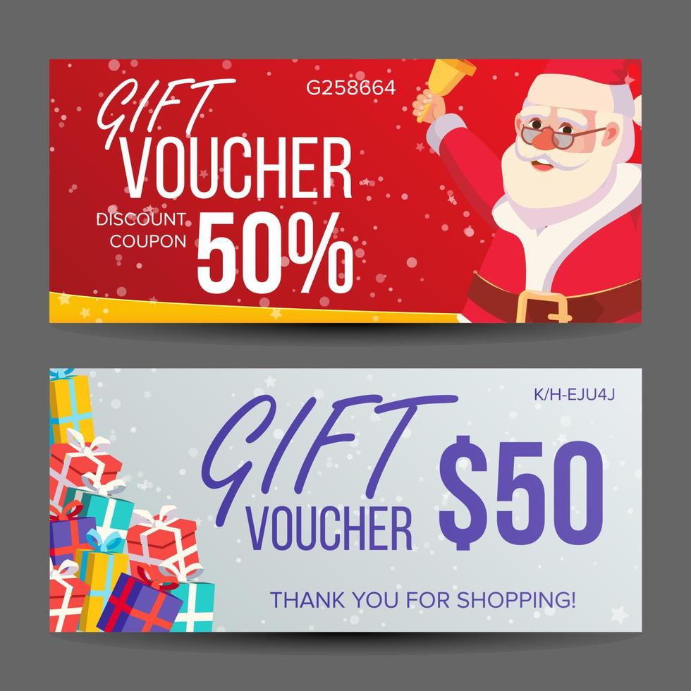 Christmas Voucher Vector. Horizontal Banner. Merry Christmas. Santa Claus And Gifts. End Of The Year Advertisement. Cute Gift Illustration vector