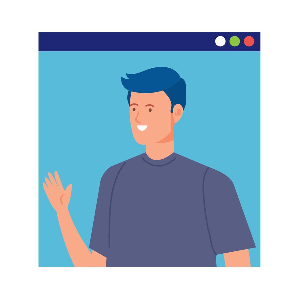 young man in video conference in web page vector
