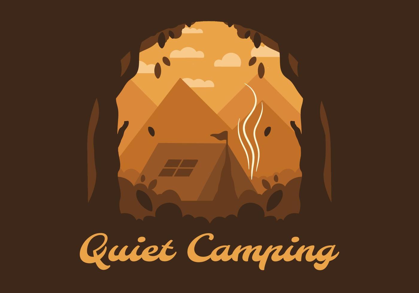 Colorful flat illustration of outdoor camping in the forest with mountain view vector