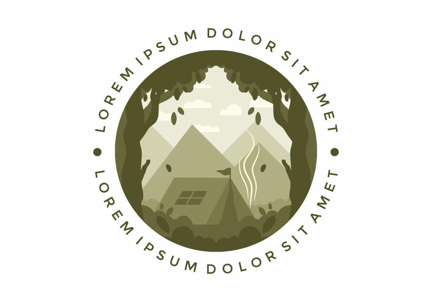 Colorful flat illustration of outdoor camping in the forest with mountain view vector