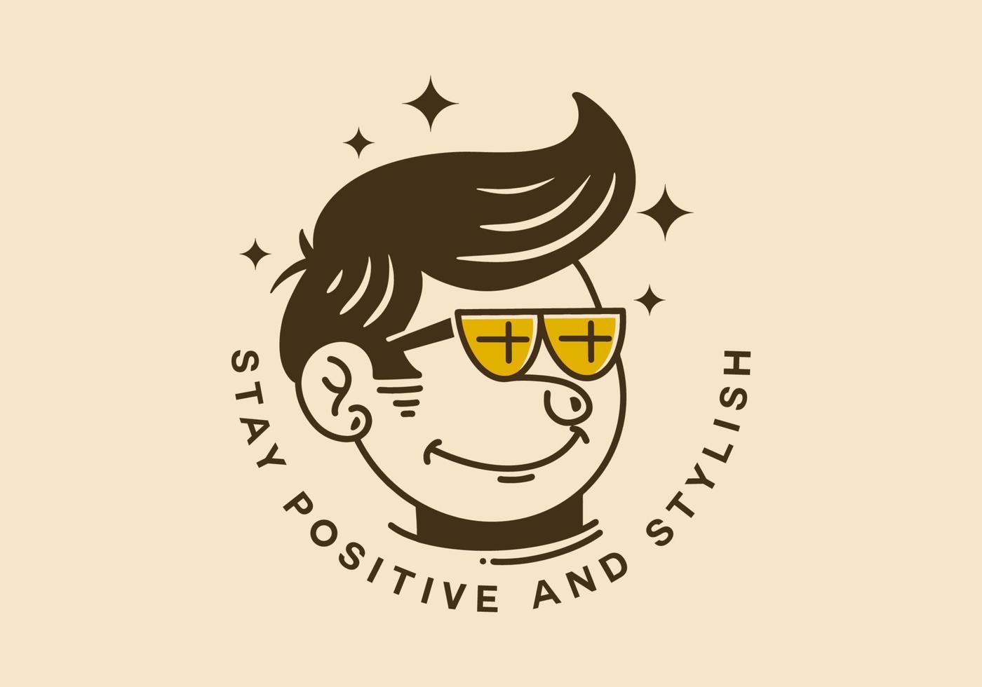 Illustration of a funny face man with retro hair wearing glasses vector