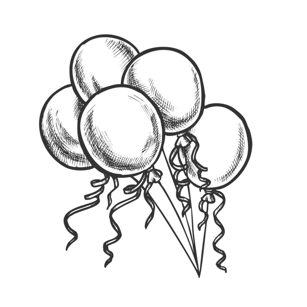 Balloons With Curled Ribbon Monochrome Vector