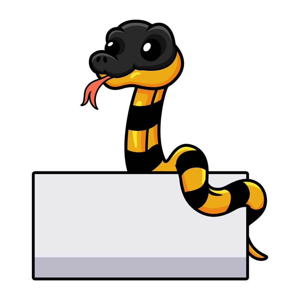 Cute banded krait bungarus candidus with blank sign vector