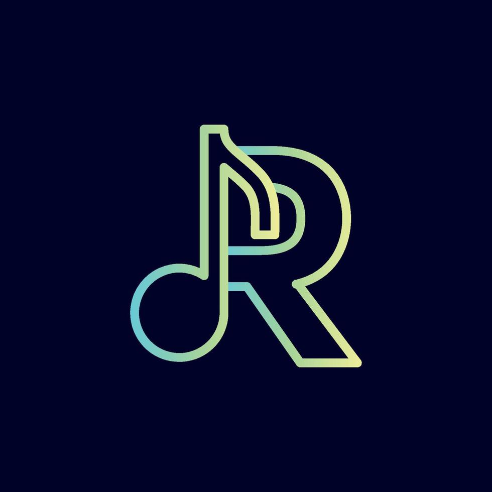nota musical diseño de logotipo marca letra r vector