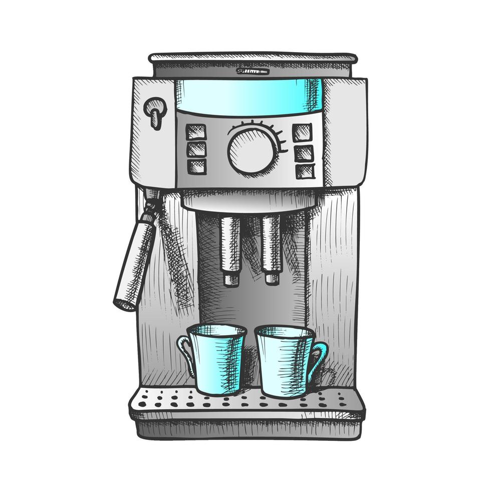 Espresso Machine With Two Cups Color Vector
