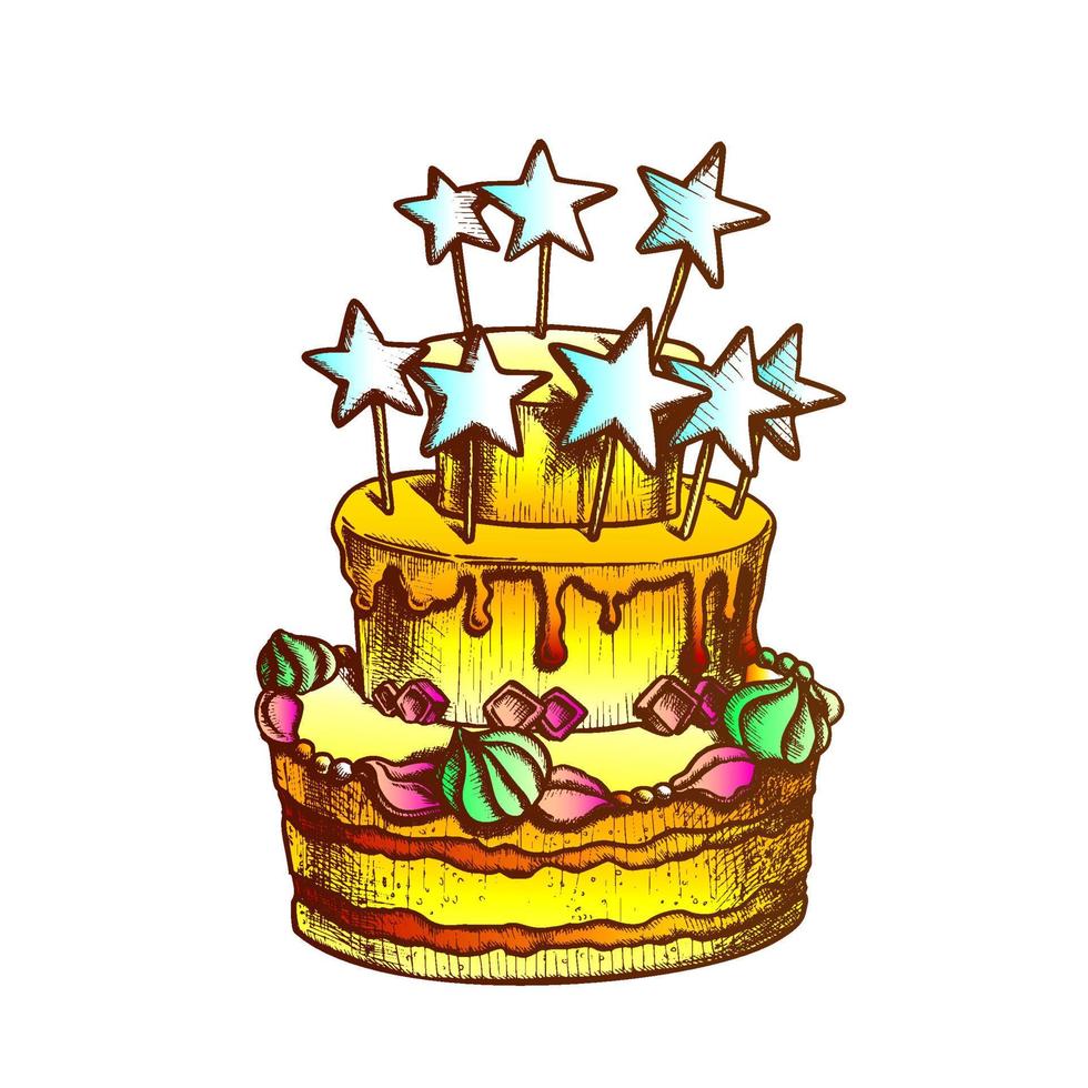 Birthday Cake Decorated With Stars Retro Vector