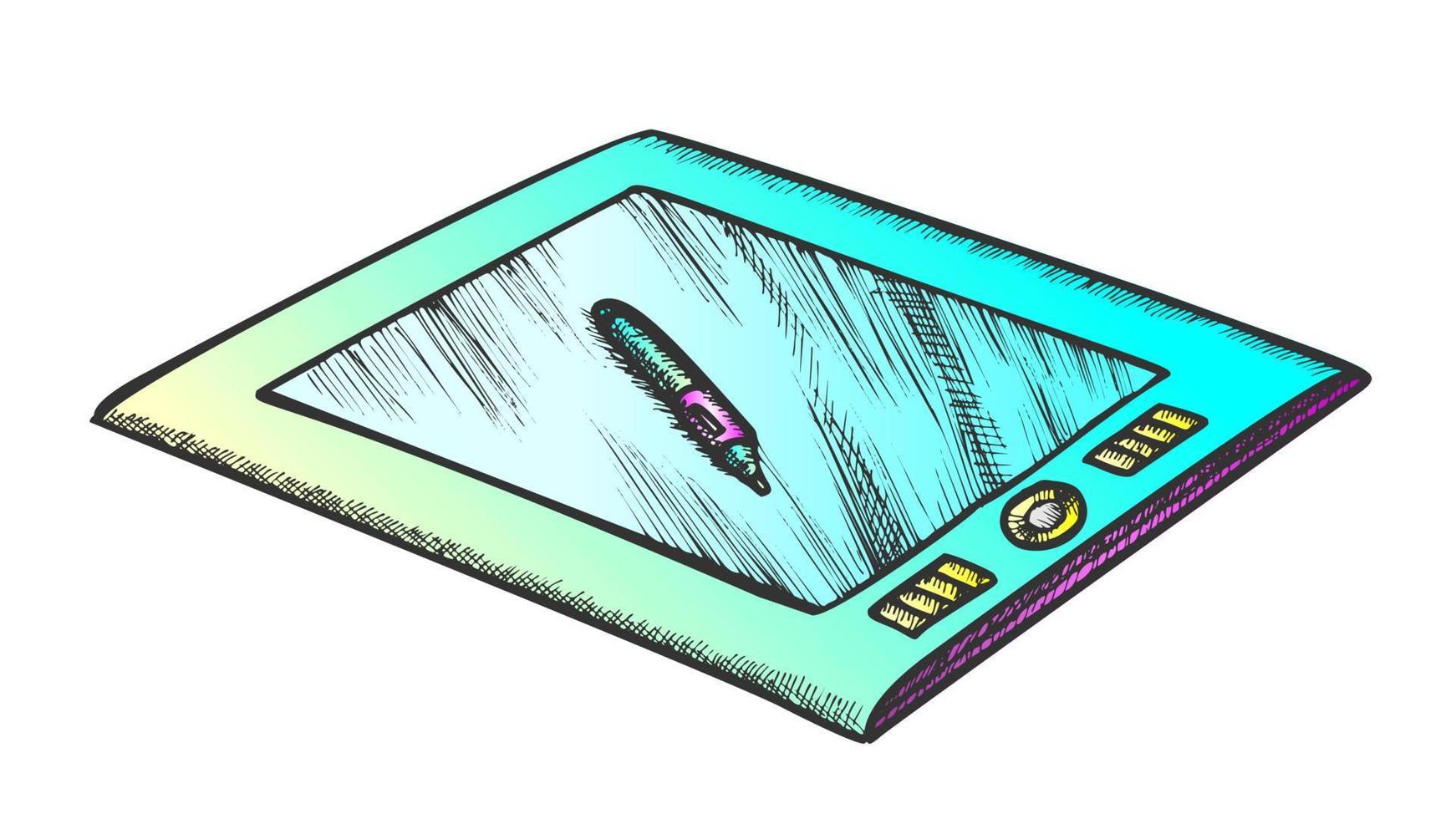 Tablet With Stylus Digital Gadget Color Vector