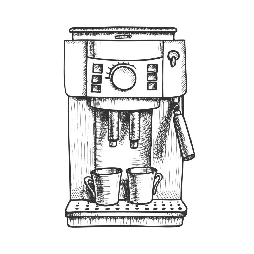 máquina de café espresso con dos tazas vector monocromo