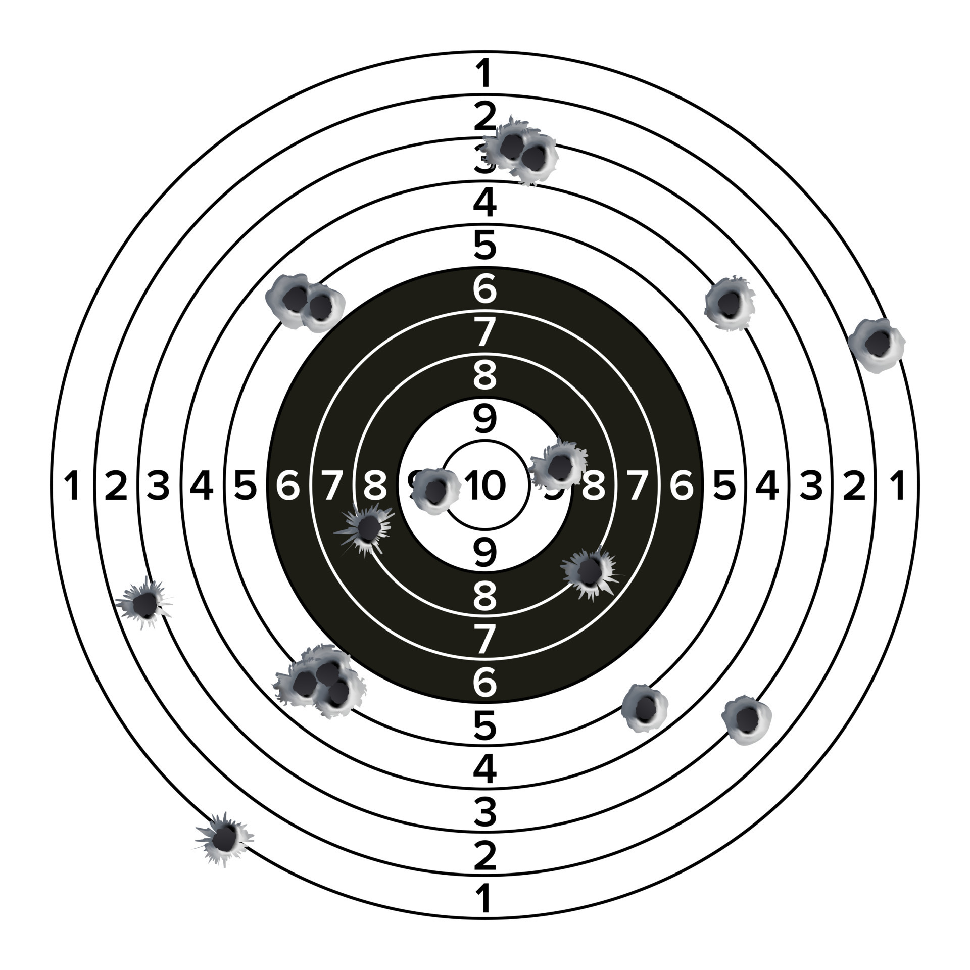 Target Gun With Bullet Holes Vector. Classic Paper Shooting Target