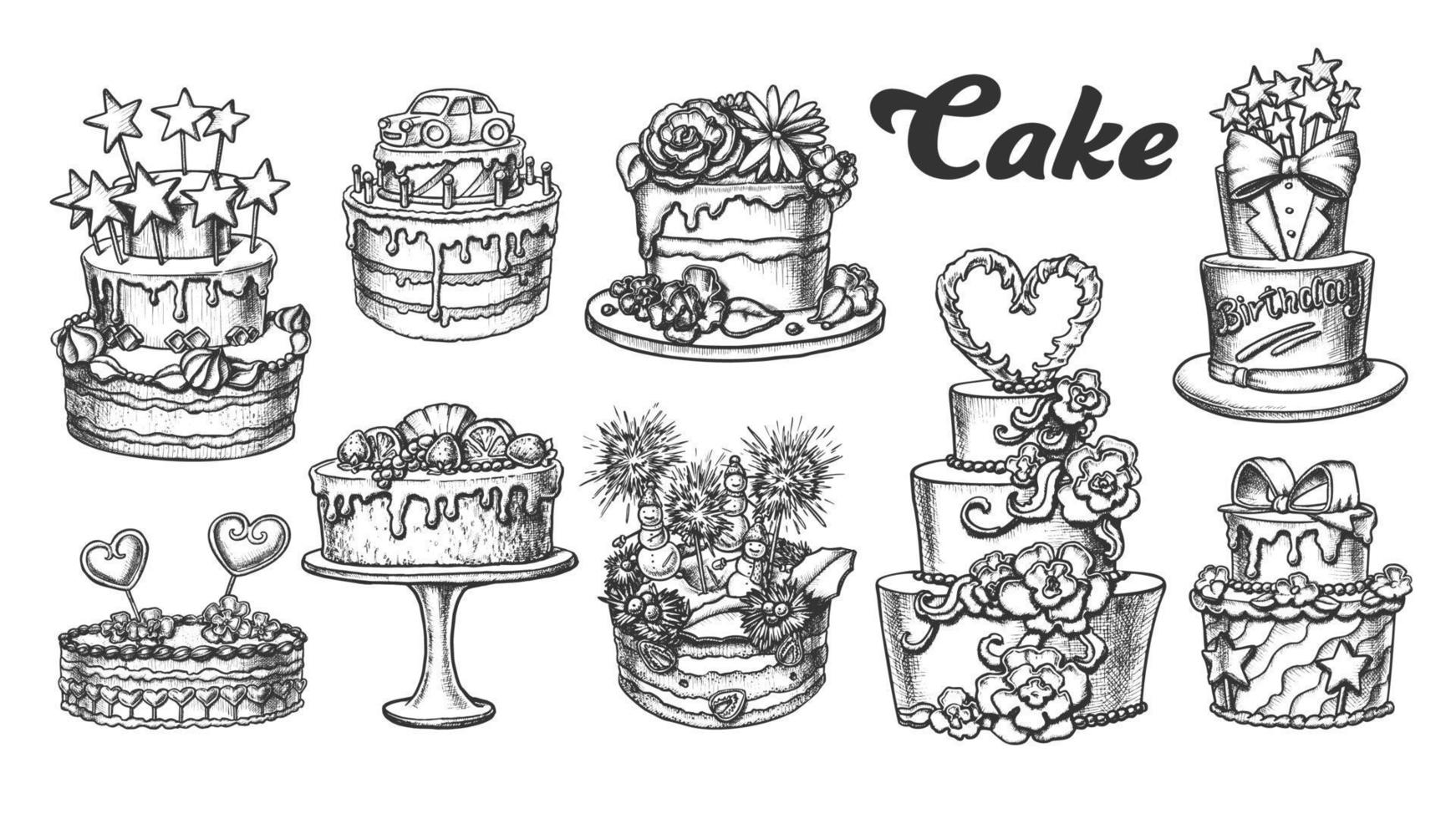 Cake Pie Delicious Collection Retro Set Vector