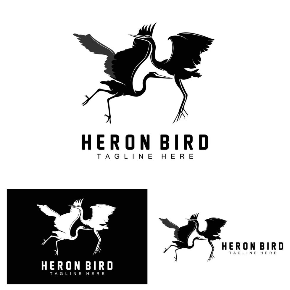 Bird Heron Stork Logo Design, Birds Heron Flying On The River Vector, Product Brand Illustration vector