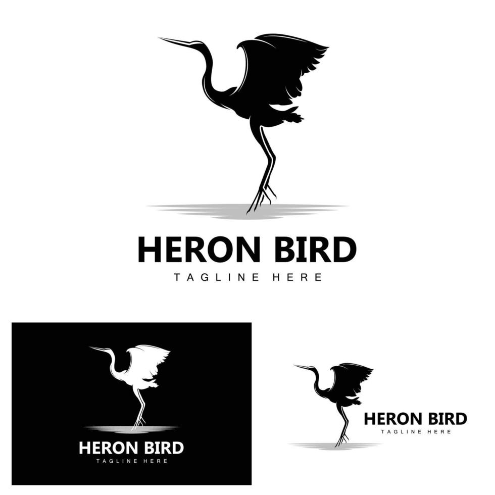 Bird Heron Stork Logo Design, Birds Heron Flying On The River Vector, Product Brand Illustration vector