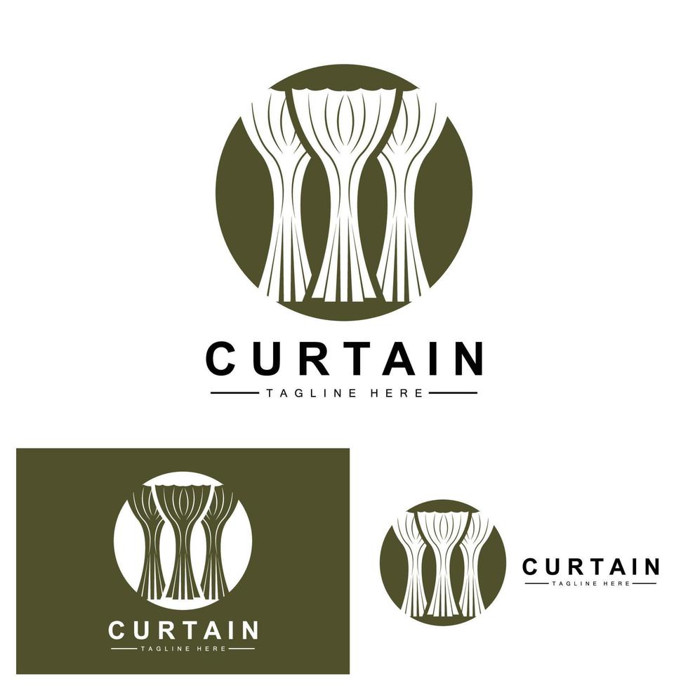 diseño de logotipo de cortina de hogar y exposición, ilustración de vector de decoración de edificios