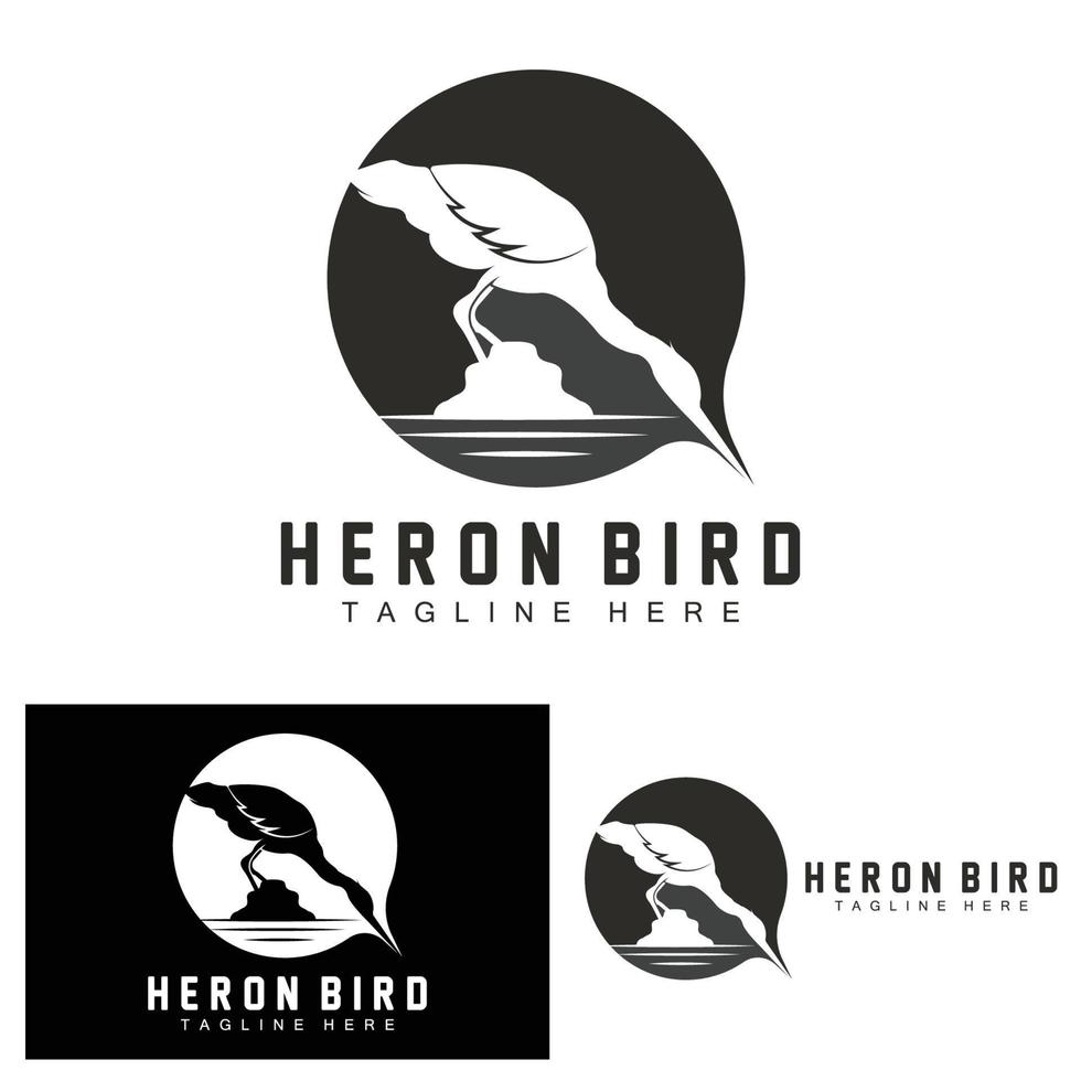 Bird Heron Stork Logo Design, Birds Heron Flying On The River Vector, Product Brand Illustration vector