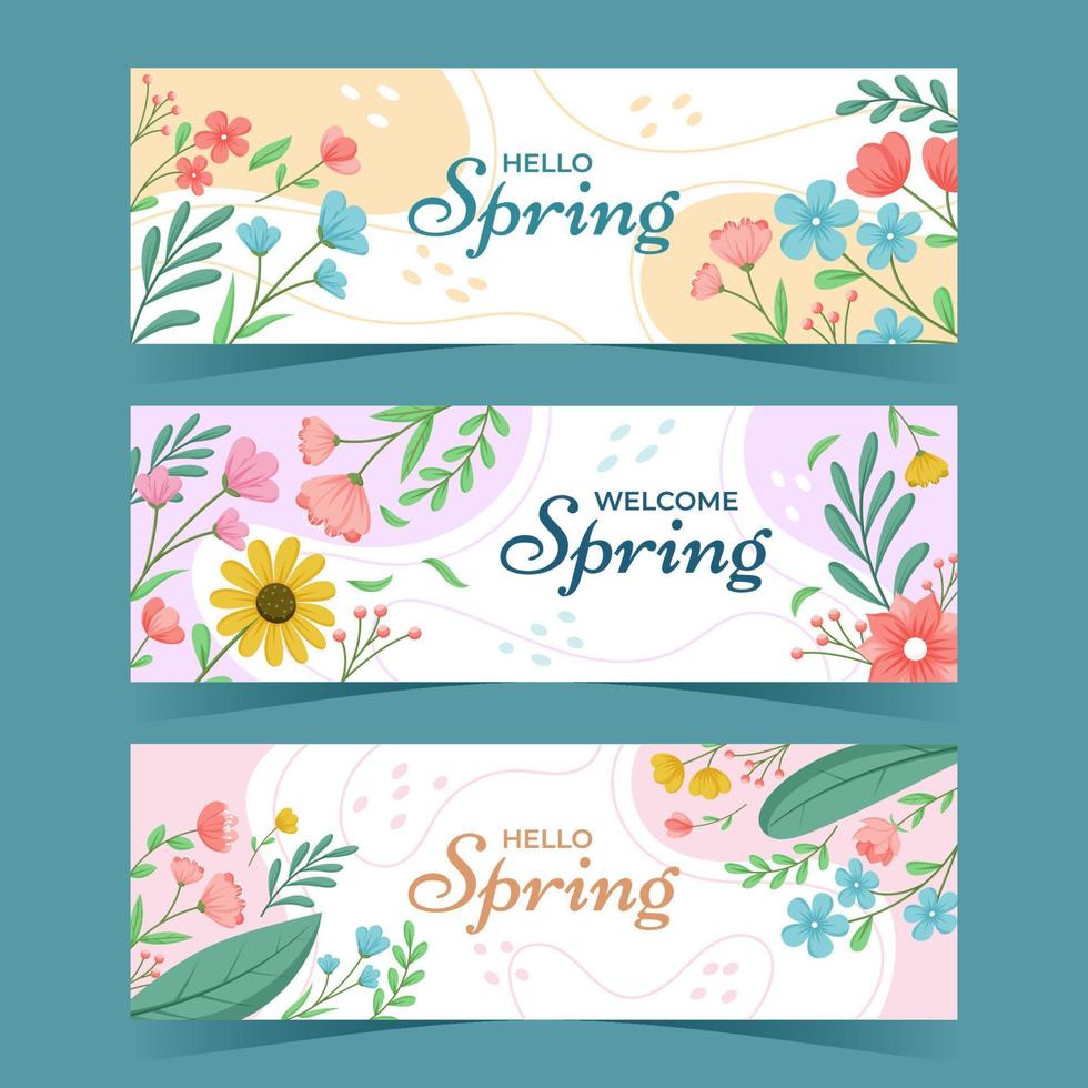 colección de banner floral de primavera vector