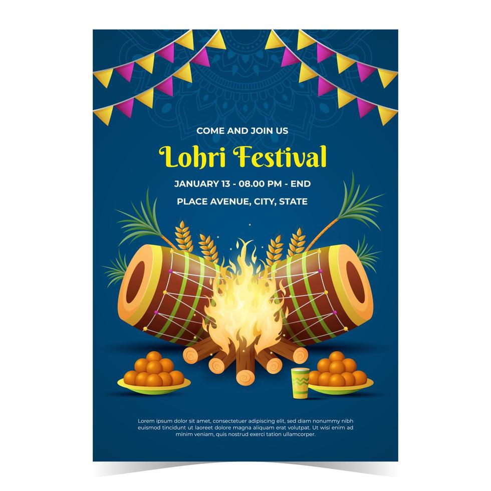 Lohri Festival Poster Template vector