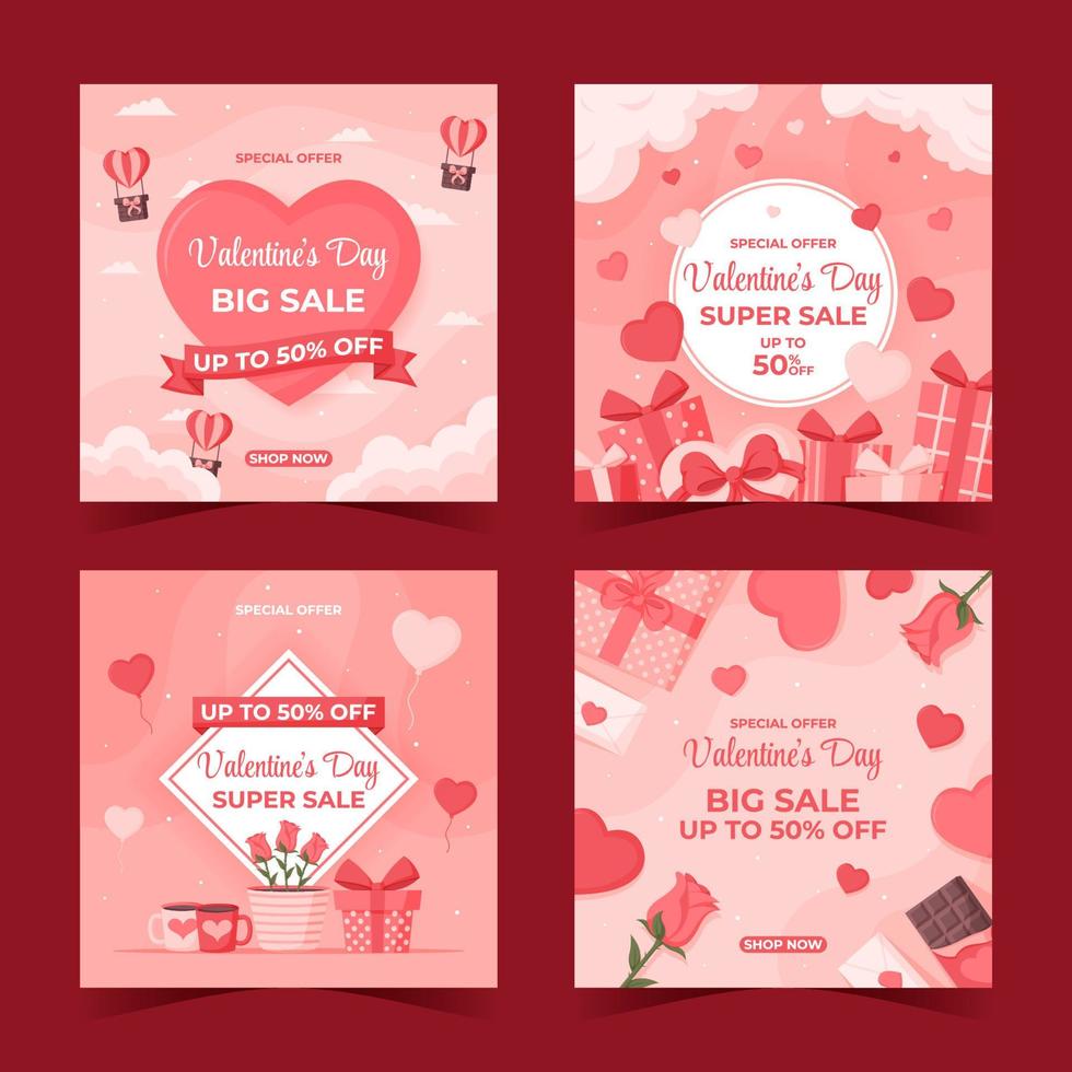 plantilla de redes sociales de venta de día de san valentín vector