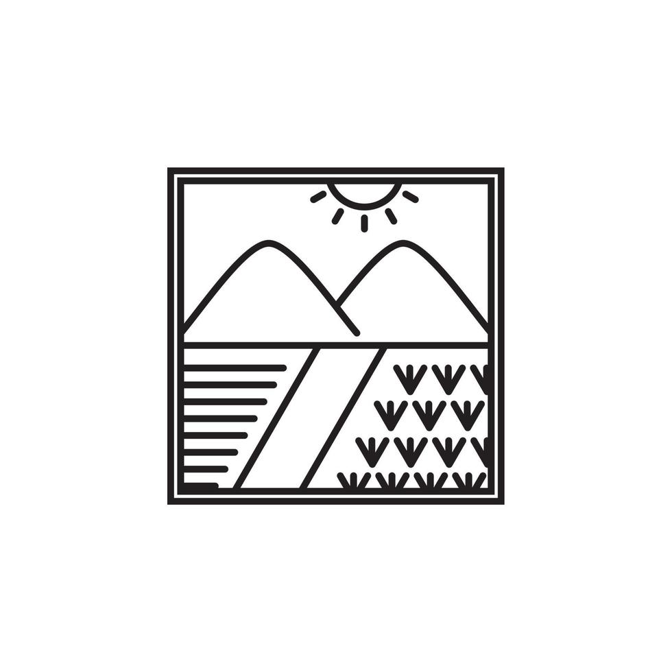 monoline mountain rice field adventure black and white vector