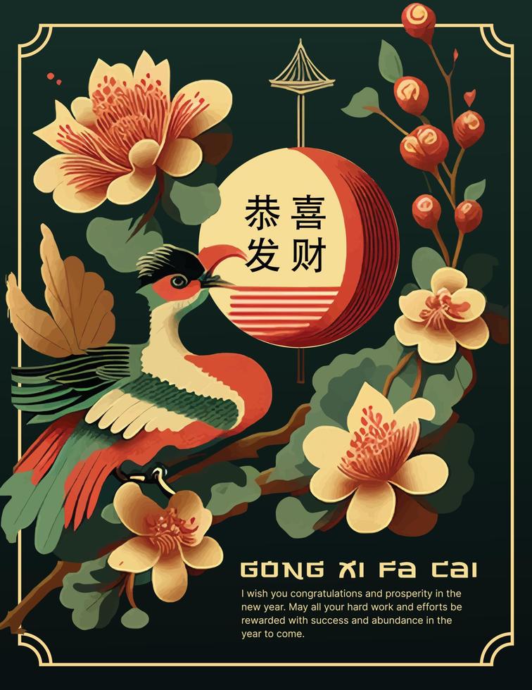 diseño de carteles de celebración del año nuevo chino combinado con elementos de pájaros, flores y adornos que muestran la cultura china vector