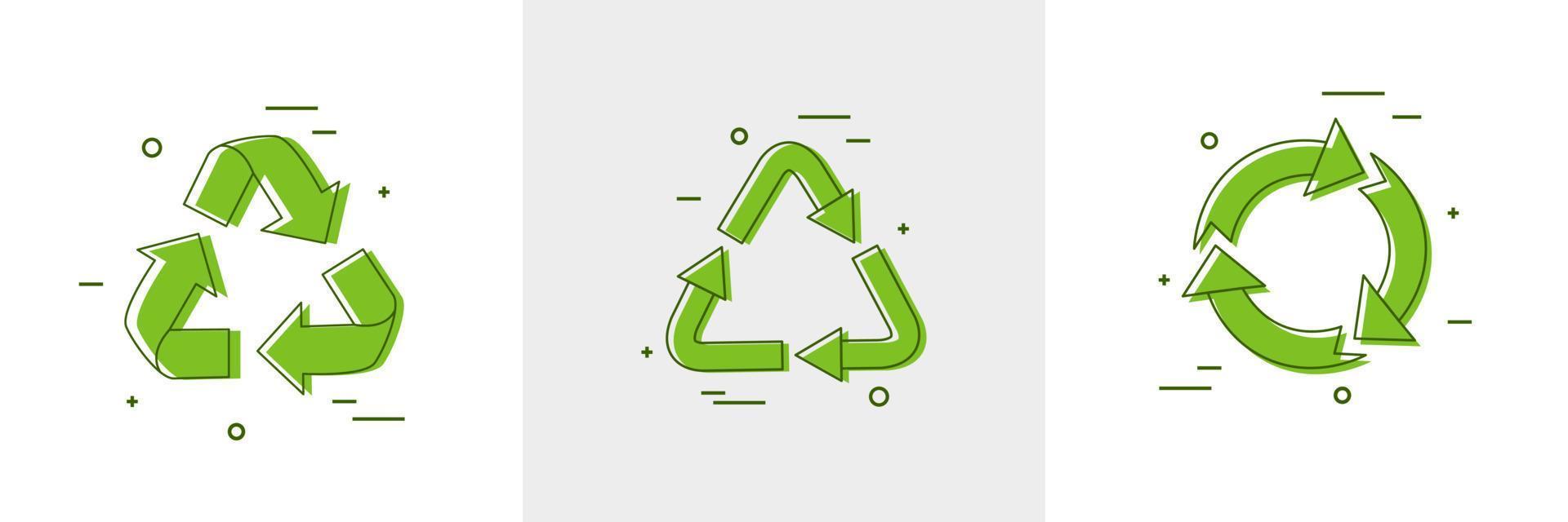 Recycle symbols set. Recycled eco icon. Isolated vector illustration.