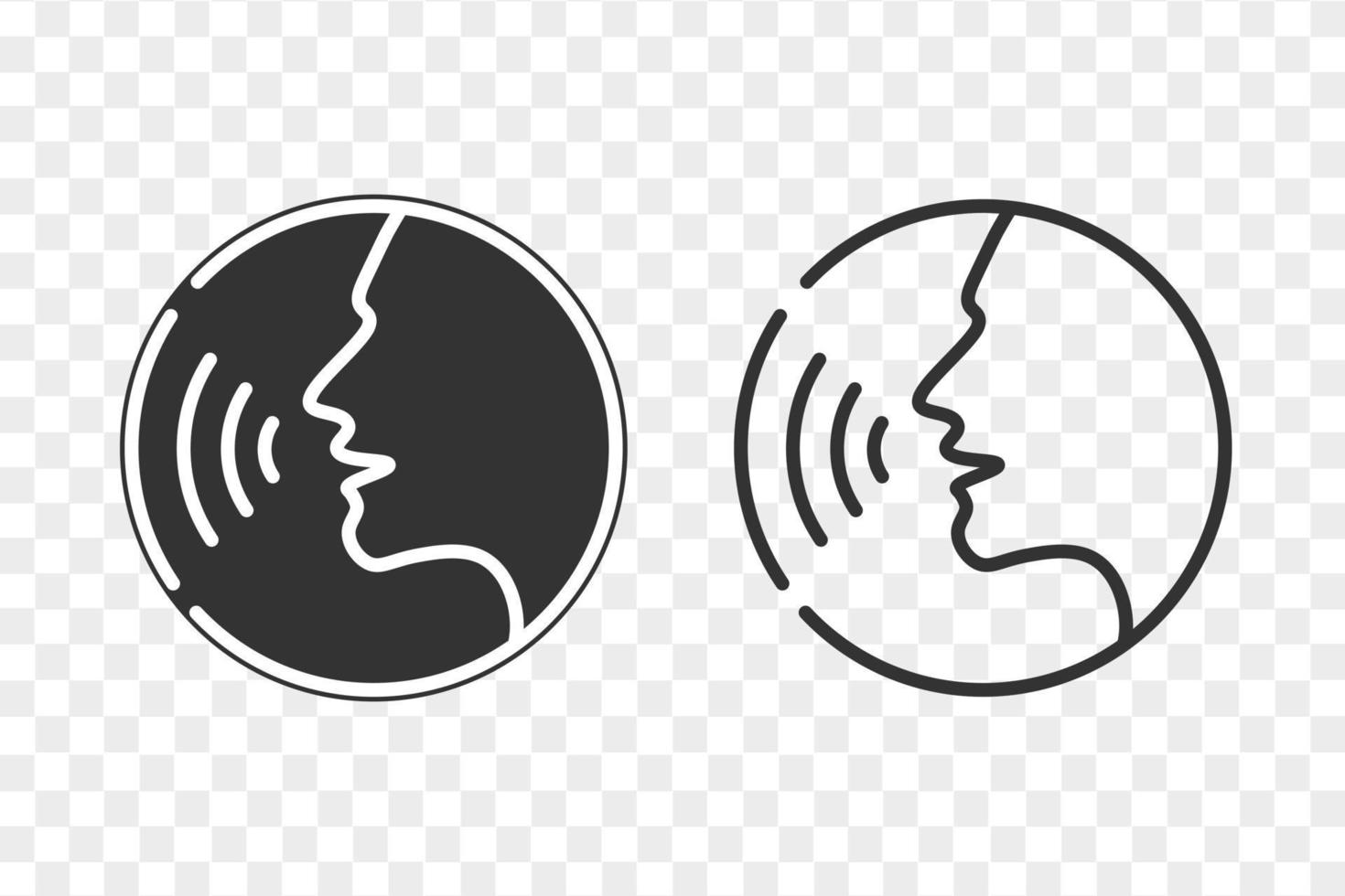 Conversation icons. Podcast icon. Talking human side profile. Sound waves. Voice recognition, singing, Voice control, noise concept. Vector illustration.