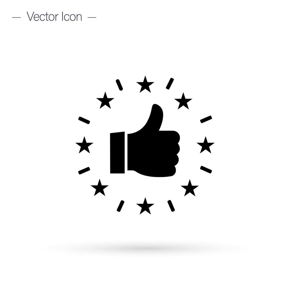 Reputation icon. Thumbs up and rays. Customer review icon, quality evaluation, feedback. Isolated vector illustration.