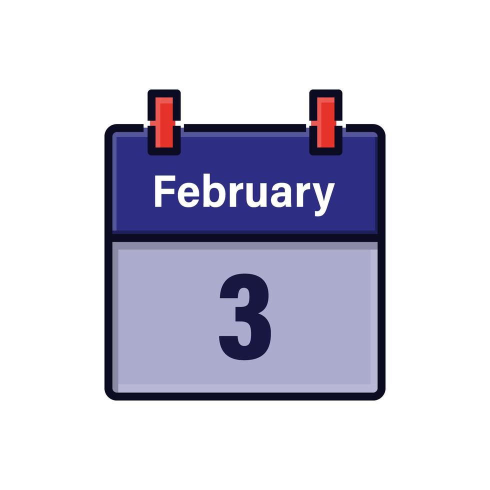 February 3, Calendar icon. Day, month. Meeting appointment time. Event schedule date. Flat vector illustration.