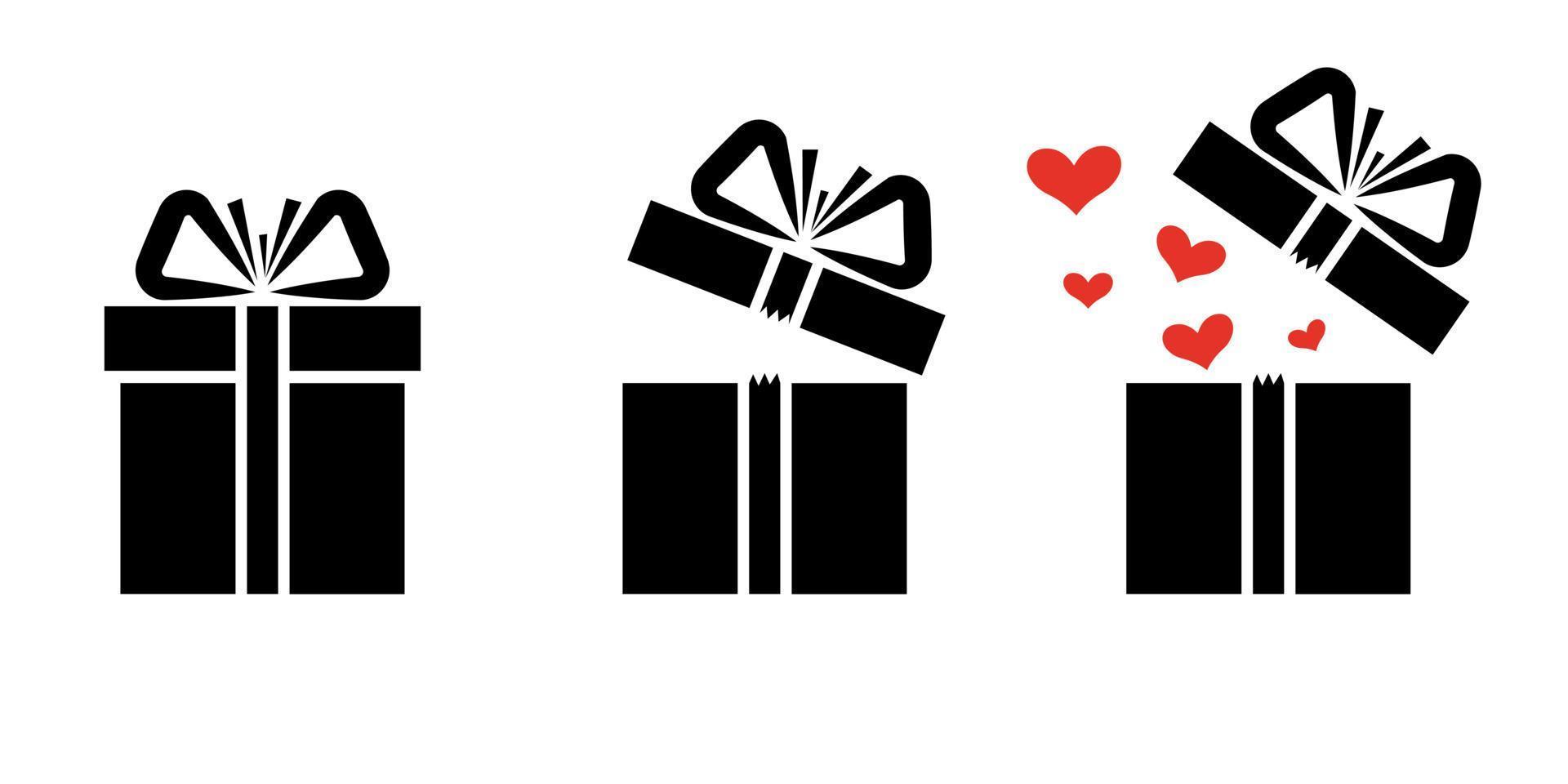 Gift box and open gift box hearts icons. vector illustration isolated on white background