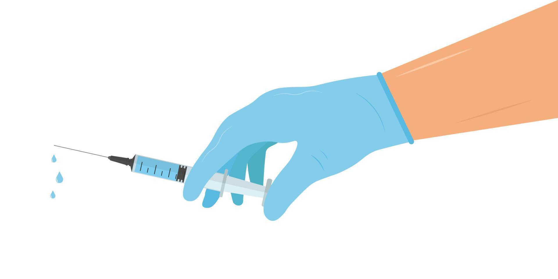 Vaccination and immunization concept. Hand and syringe. vector illustration