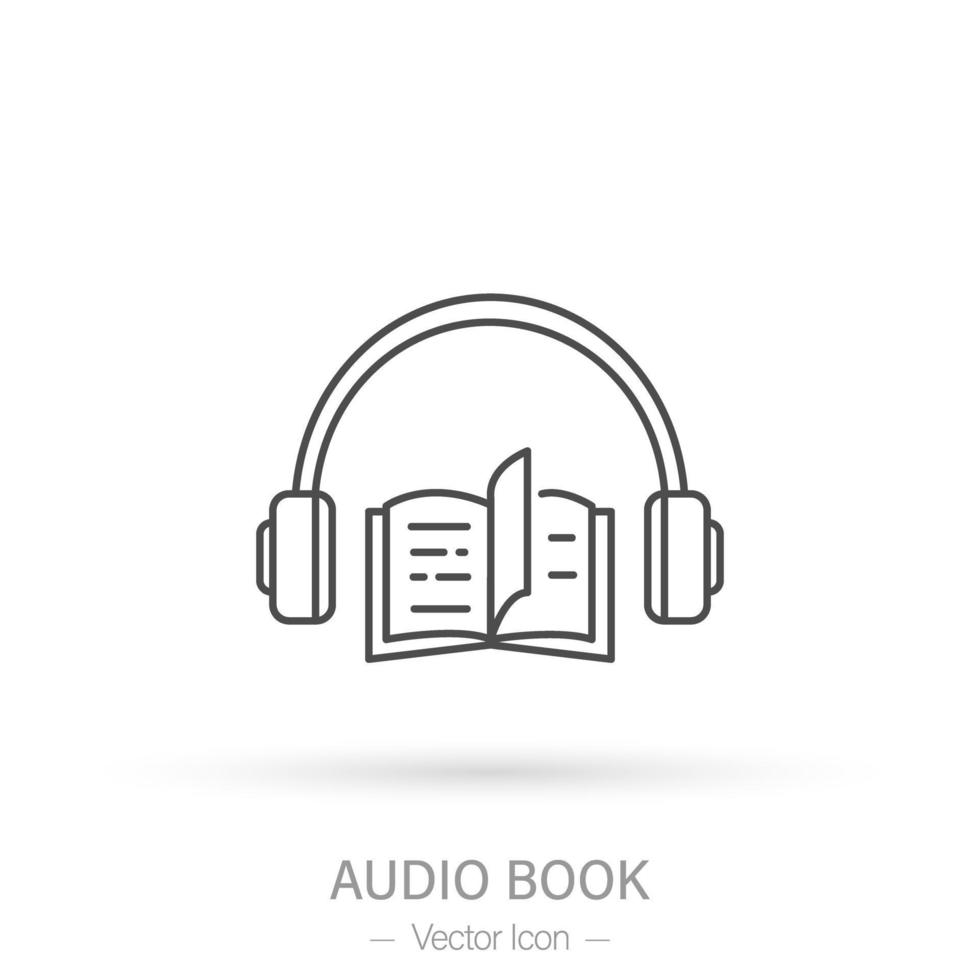 icono de audiolibro. icono de vector de contorno de libro y auriculares. ilustración vectorial sobre un fondo blanco