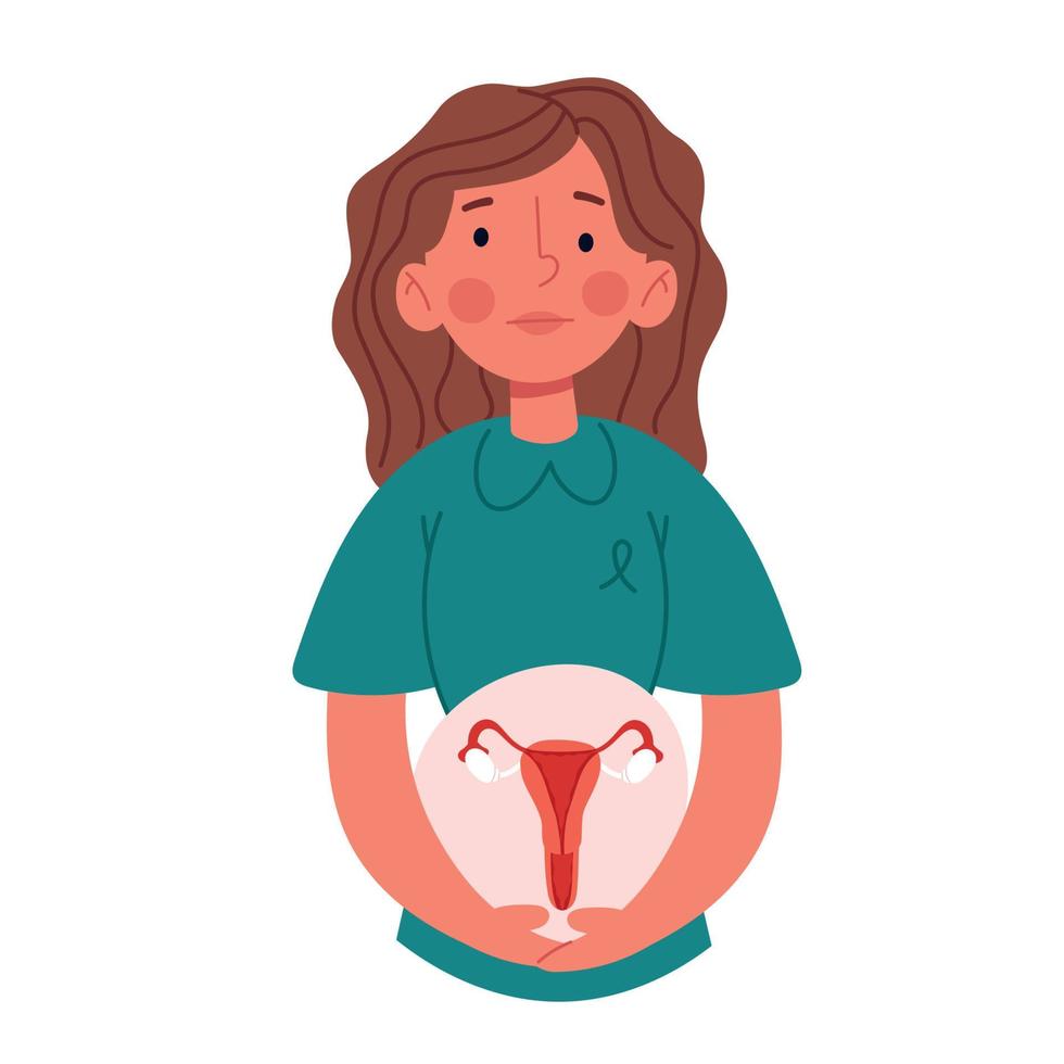 Woman health. Pain in uterus. Gynecology problems.Flat vector isolated illustration