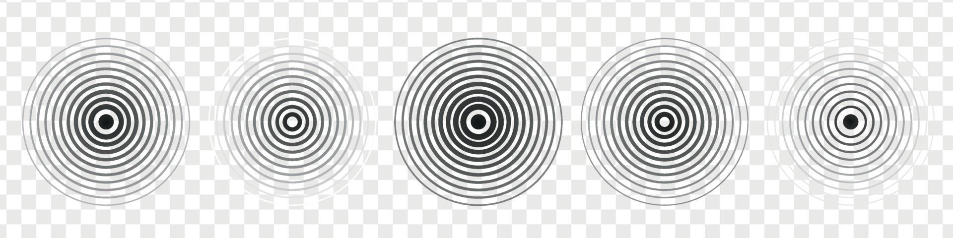 onda de sonido de sonar. círculo concéntrico de la señal. Señal radial de vibraciones. ilustración vectorial aislada vector
