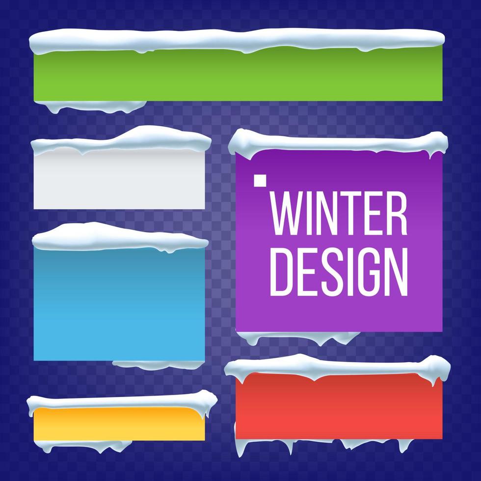 Banner, Button With Snow Caps Vector. New Year Winter Ice Element. Frozen Effect Isolated Illustration vector