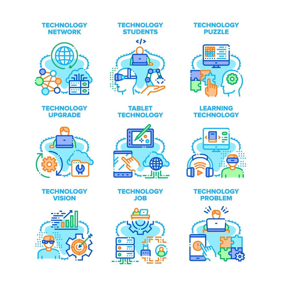 conjunto de iconos de actualización de tecnología ilustraciones vectoriales vector