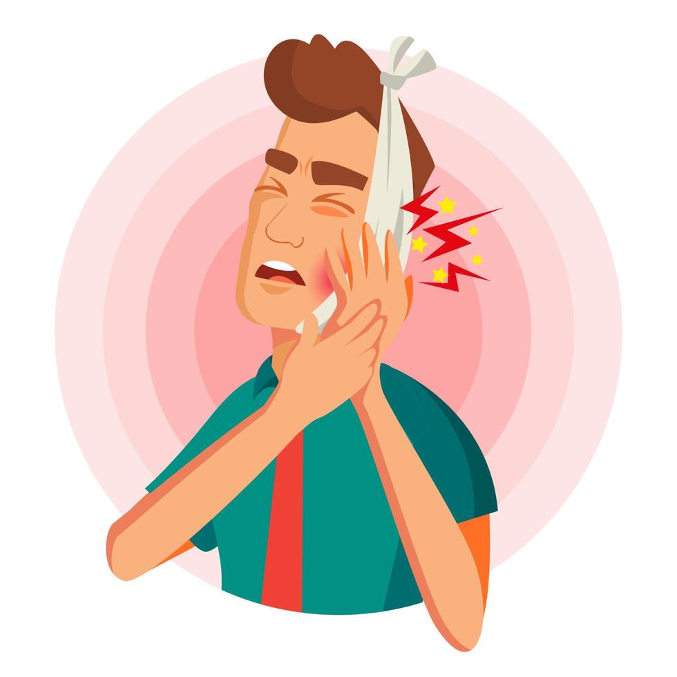 Toothache Concept Vector. Unhappy Man With Ache. Pain In The Human Body. Flat Cartoon Illustration vector